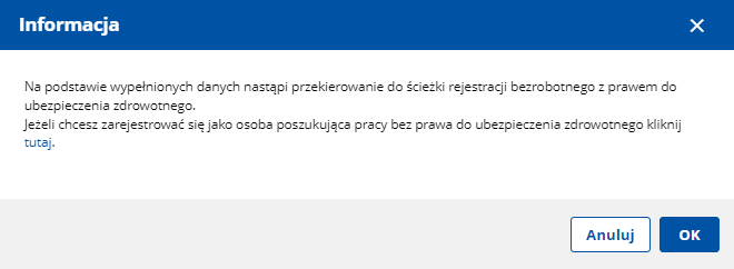 Informacja przy rejestracji bezrobotnego