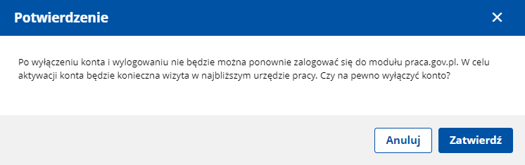 Potwierdzenie wyłączenia konta