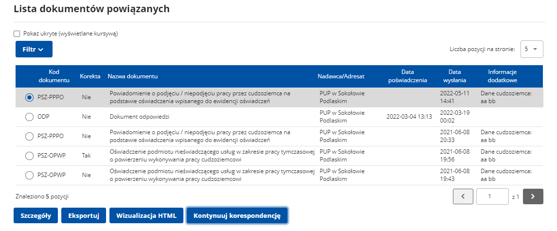 Lista dokumentów powiązanych