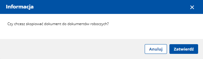 Czy chcesz skopiować dokument do dokumentów roboczych